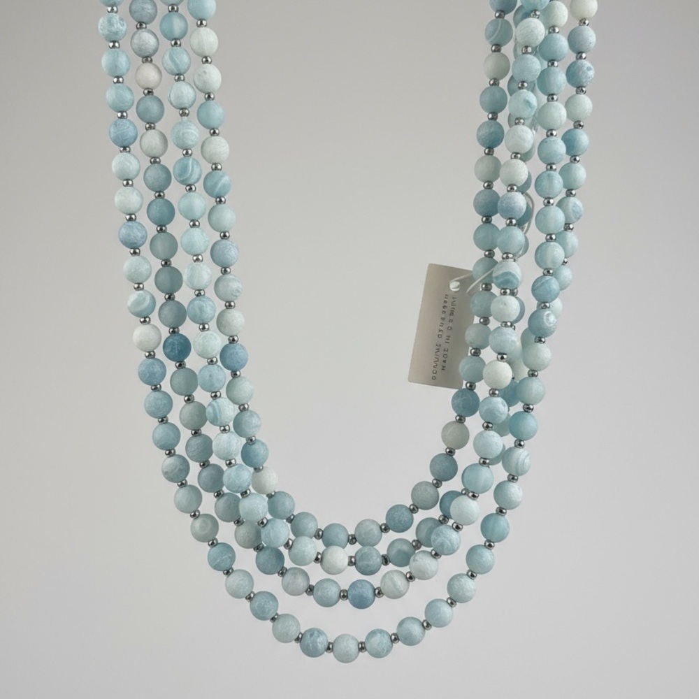 NWT Iris & Lily pale blue crackled stone long necklace